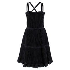Chanel Black Metallic Pleated Dress FR 38