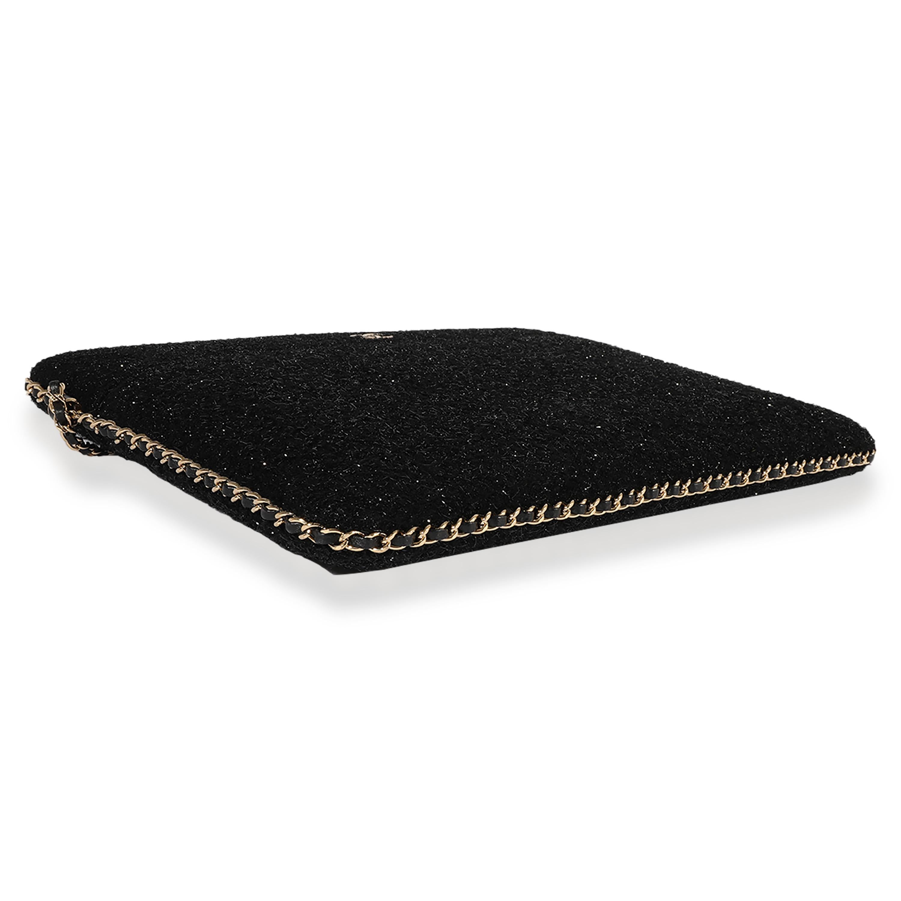 Chanel Black Metallic Tweed iPad Case with Chain 1