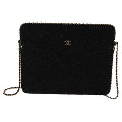 Chanel Black Metallic Tweed iPad Case with Chain