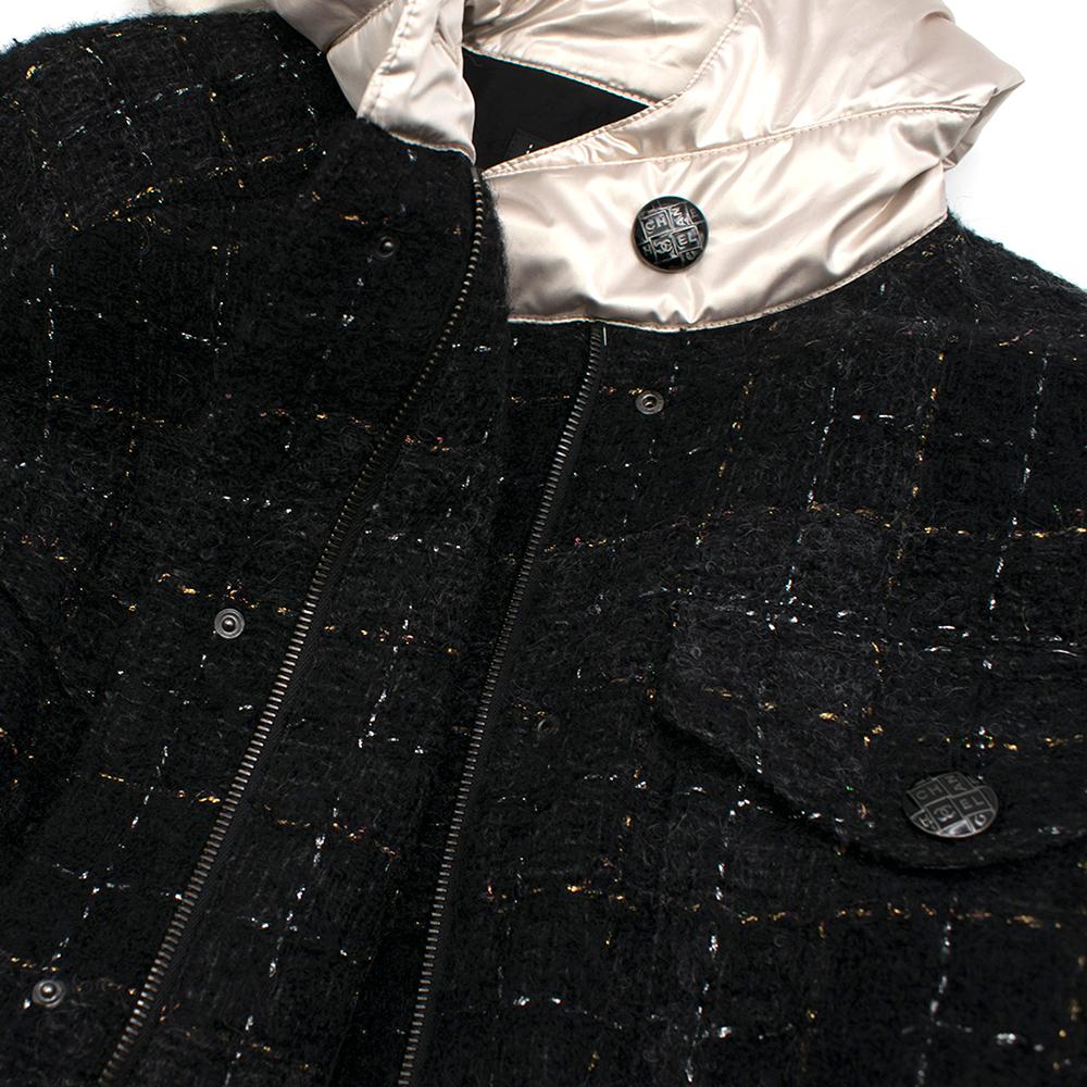 Chanel Black Metallic Tweed Jacket With Ivory Hood & Cuffs FR40 For Sale 4