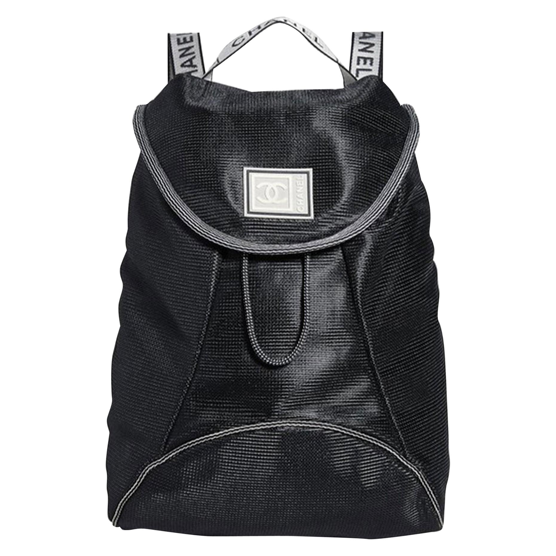 Chanel Black Microfiber Mini Mesh Sport Gym Nylon Backpack For Sale 6