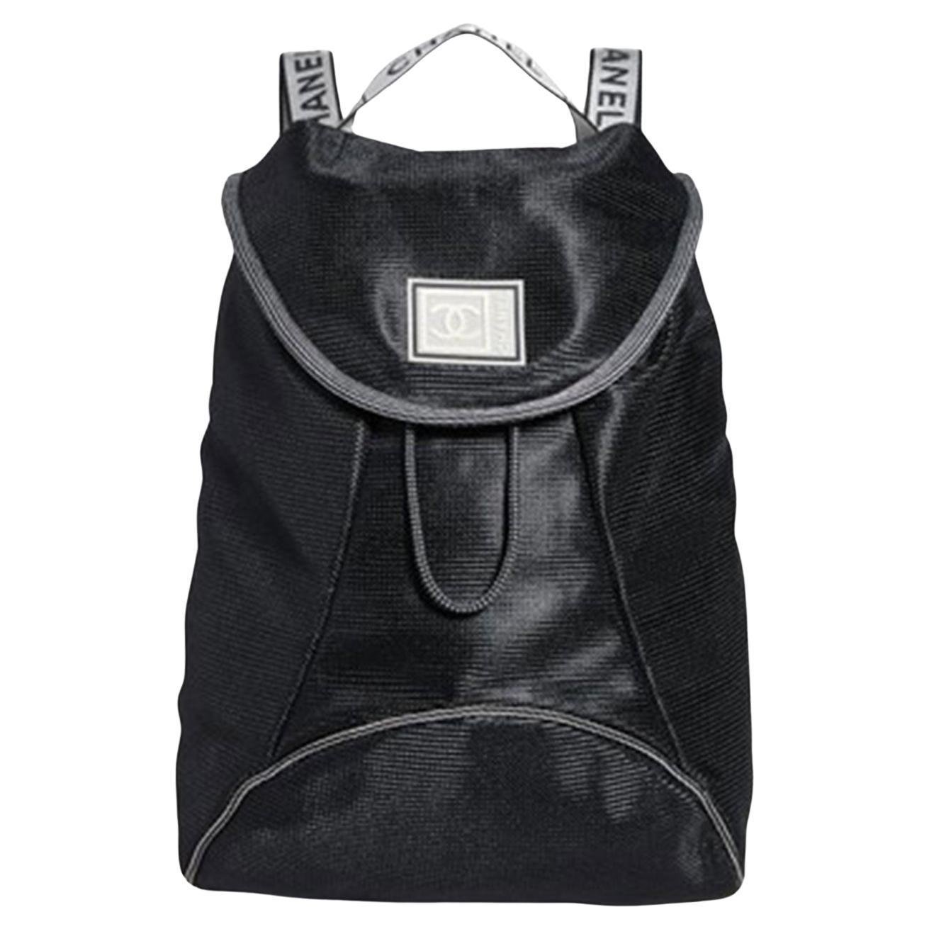 Chanel Black Microfiber Mini Mesh Sport Gym Nylon Backpack For Sale