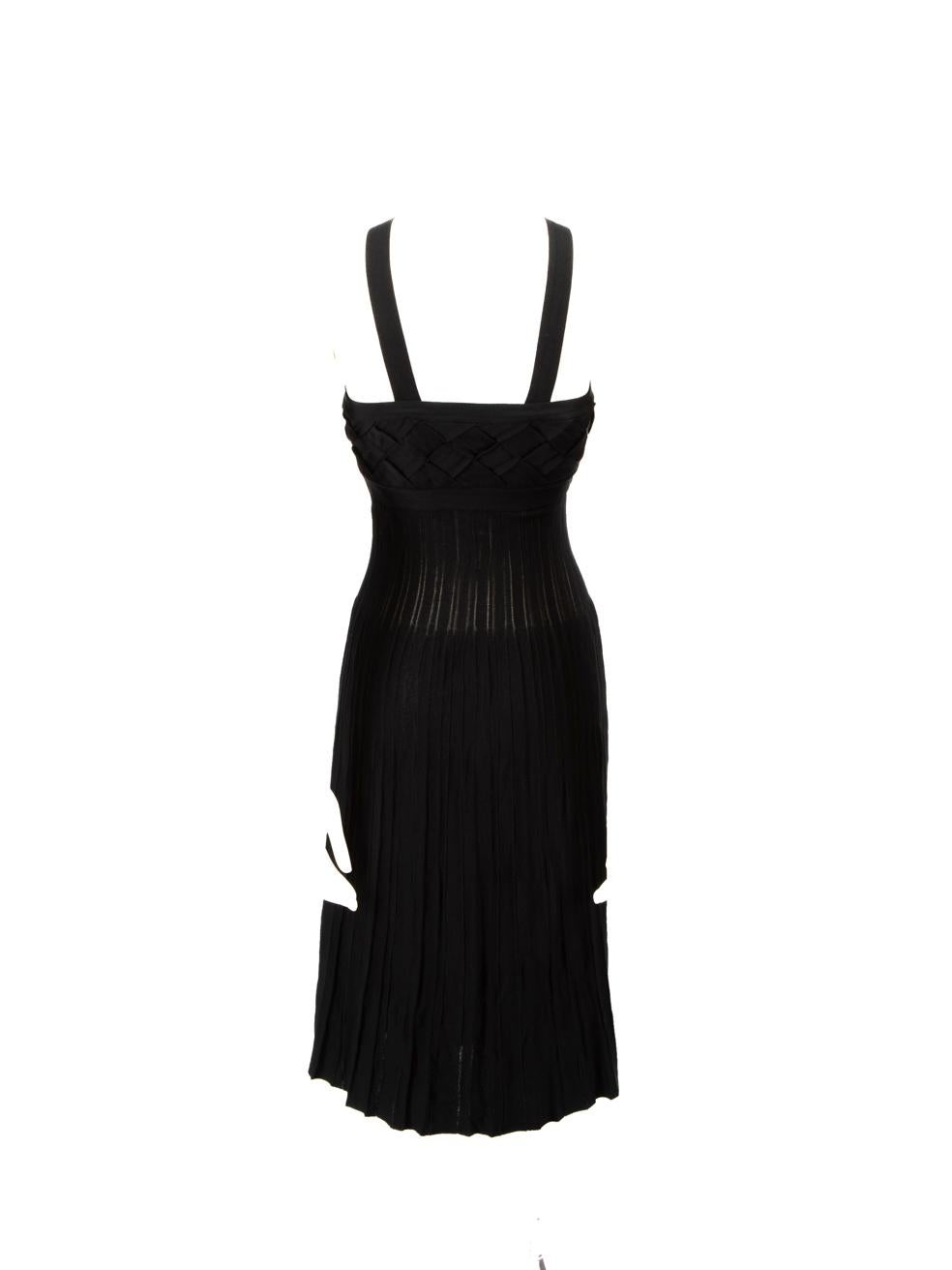 Chanel Black Midi Sleeveless Woven Detail Dress Size M In New Condition For Sale In London, GB