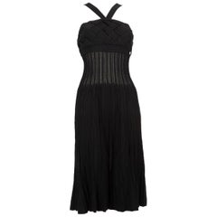 Chanel Black Midi Sleeveless Woven Detail Dress Size M