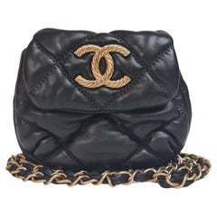 2008 Chanel Black Bubble Quilted Lambskin Micro Flap Bag at 1stDibs