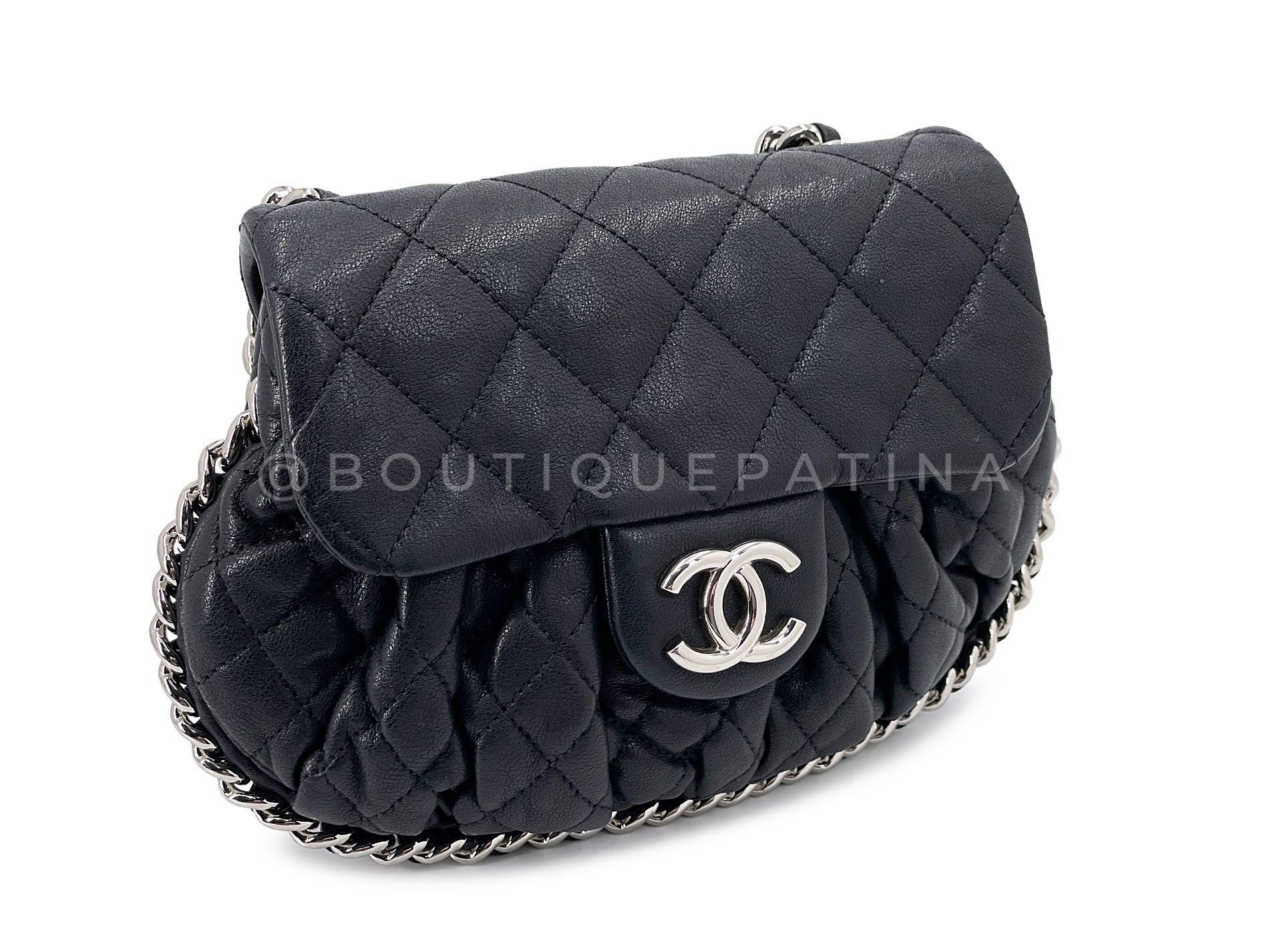 Chanel Black Mini Chain Around Flap Crossbody Messenger Bag SHW 68051 In Excellent Condition In Costa Mesa, CA