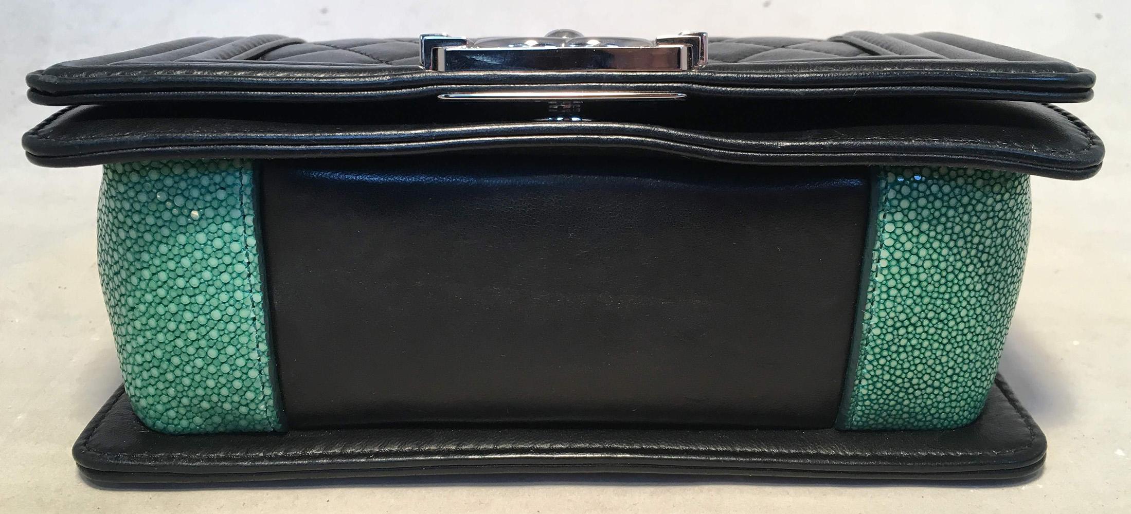 Chanel Black Mini Leather & Galuchat Le Boy Bag with Studded Strap In Excellent Condition In Philadelphia, PA