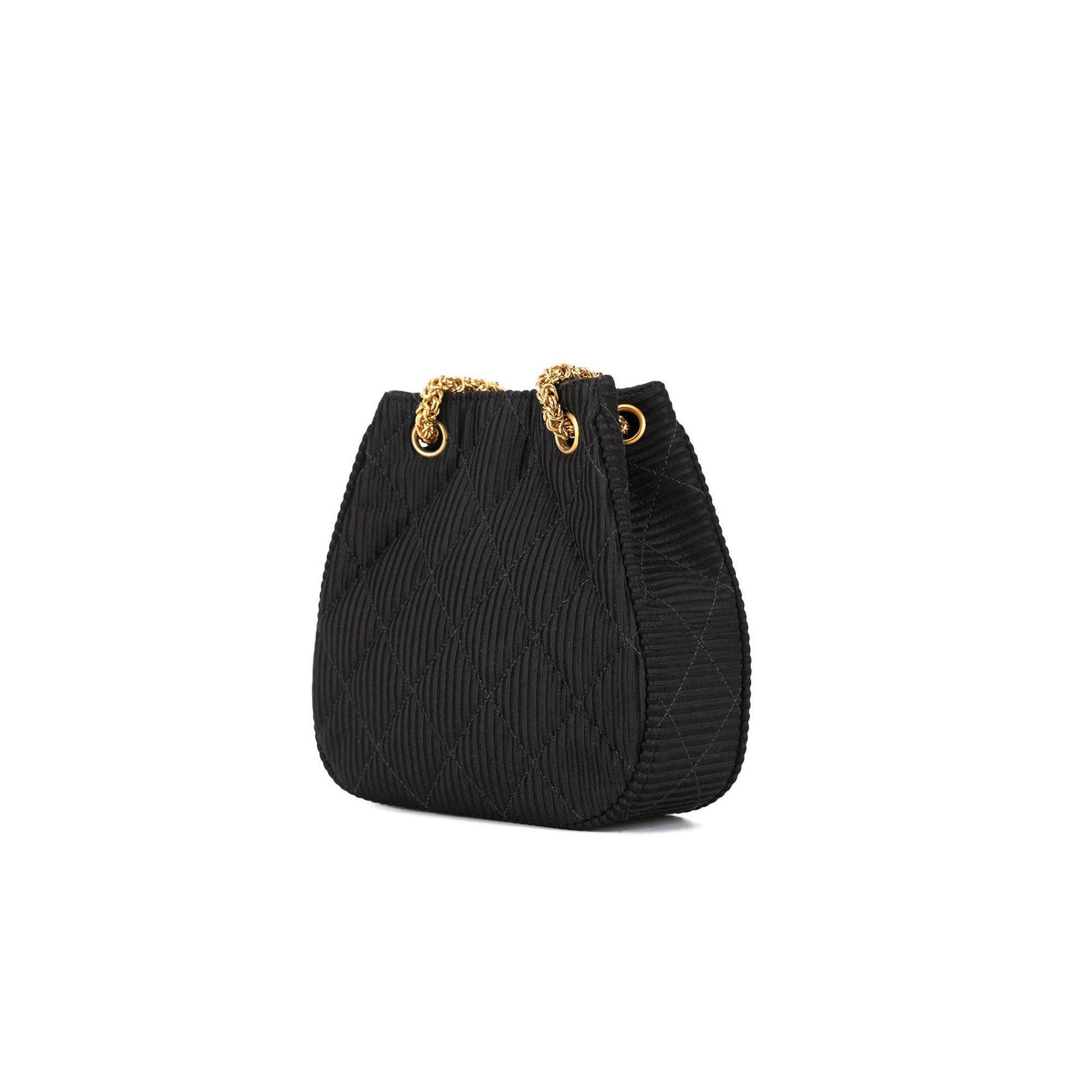 Chanel Black Mini Logo Satin Silk Texturized Shoulder Tote For Sale 1