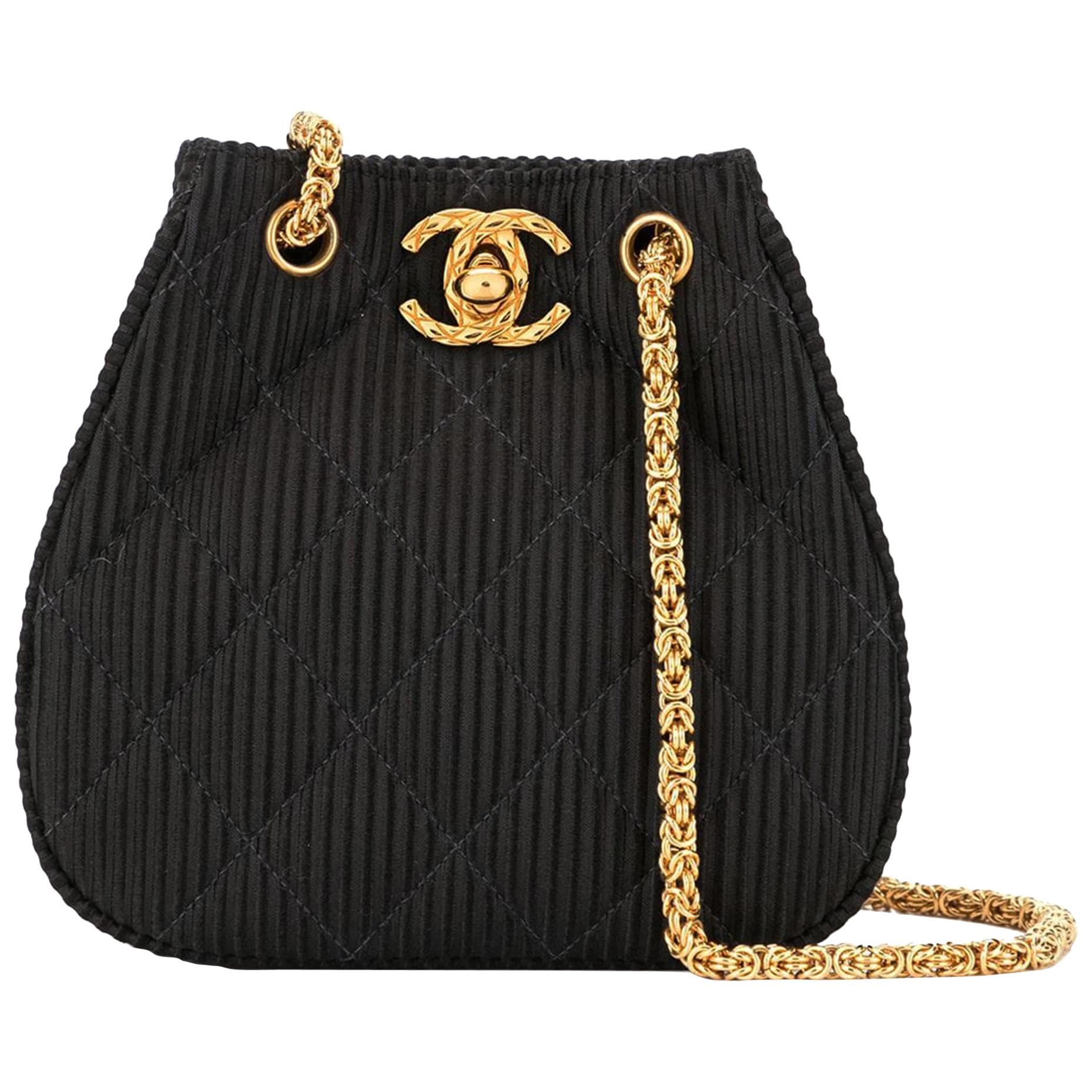 Chanel Black Mini Logo Satin Silk Texturized Shoulder Tote For Sale 2