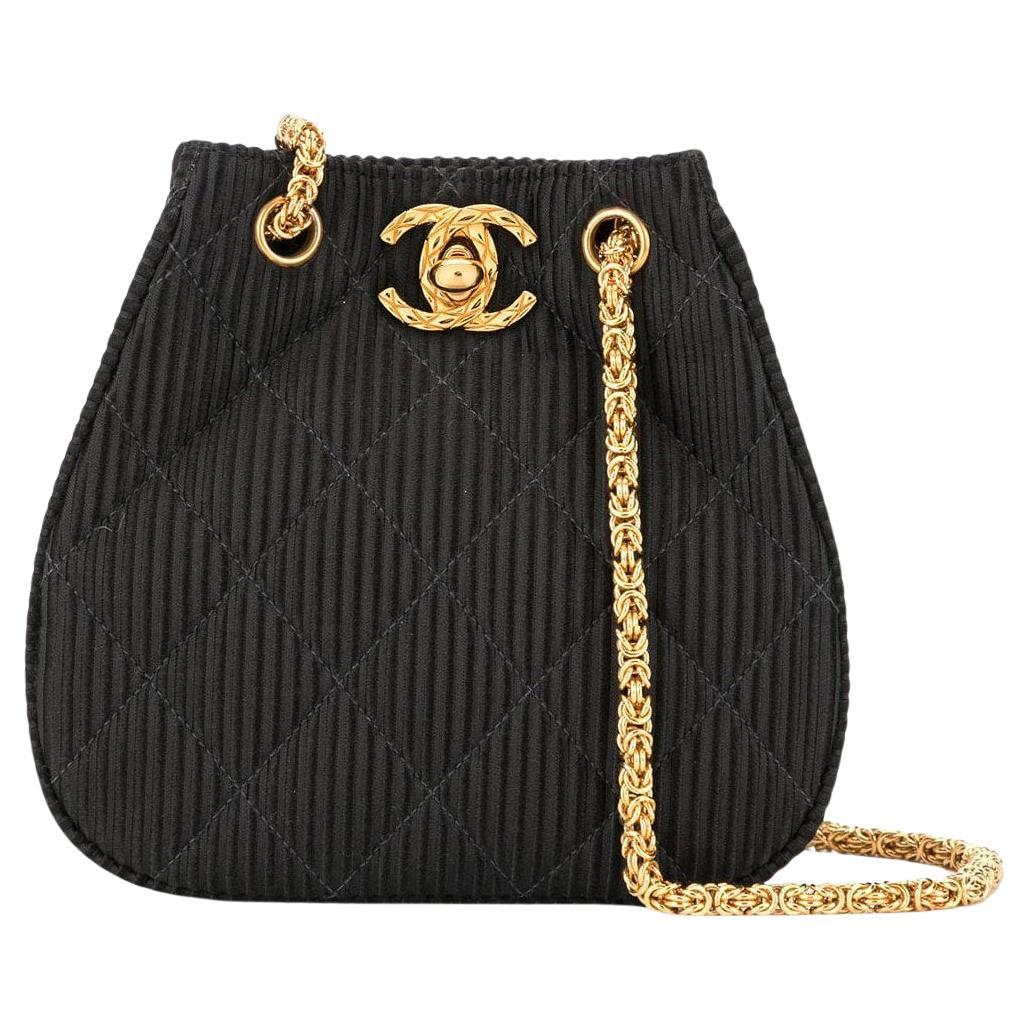 Chanel Black Mini Logo Satin Silk Texturized Shoulder Tote