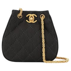 Chanel Black Mini Logo Satin Silk Texturized Shoulder Tote
