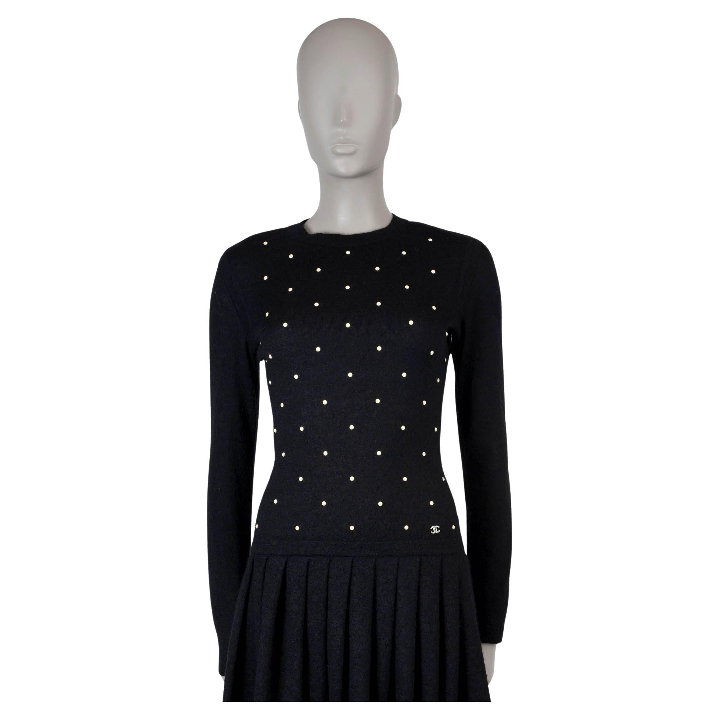 CHANEL Schwarzes Mohair 2014 14B PEARL EMBELLISHED KNIT Kleid 36 XS