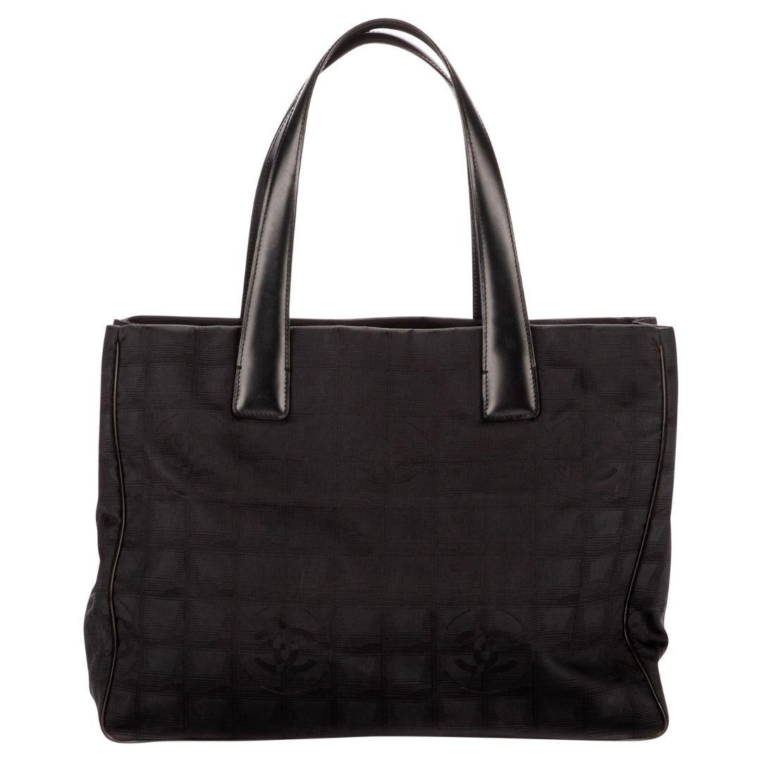 Chanel Black Monogram Travel Ligne Tote In Excellent Condition In Atlanta, GA