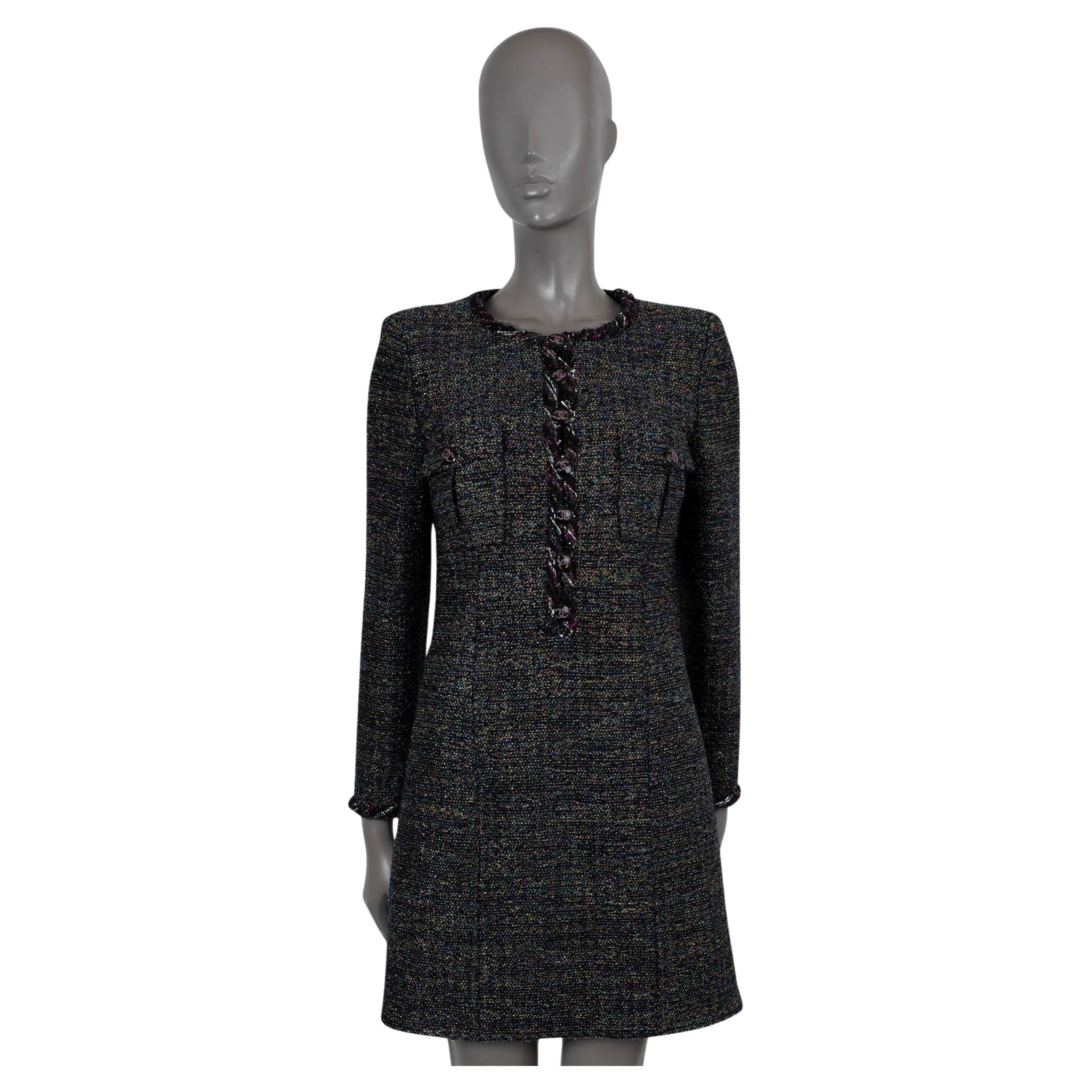 CHANEL black & multi 2021 21K LUREX TWEED Dress 38 S For Sale