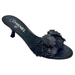 Chanel Black Multi Camelia Slides - Size 35.5