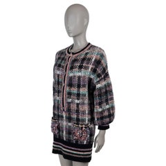 CHANEL black & multi cashmere 22A FLORENCE EMBELLISHED PLAID Dress 36 XS