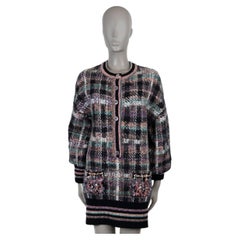 CHANEL black & multi cashmere 22A FLORENCE EMBELLISHED PLAID Dress 36 XS