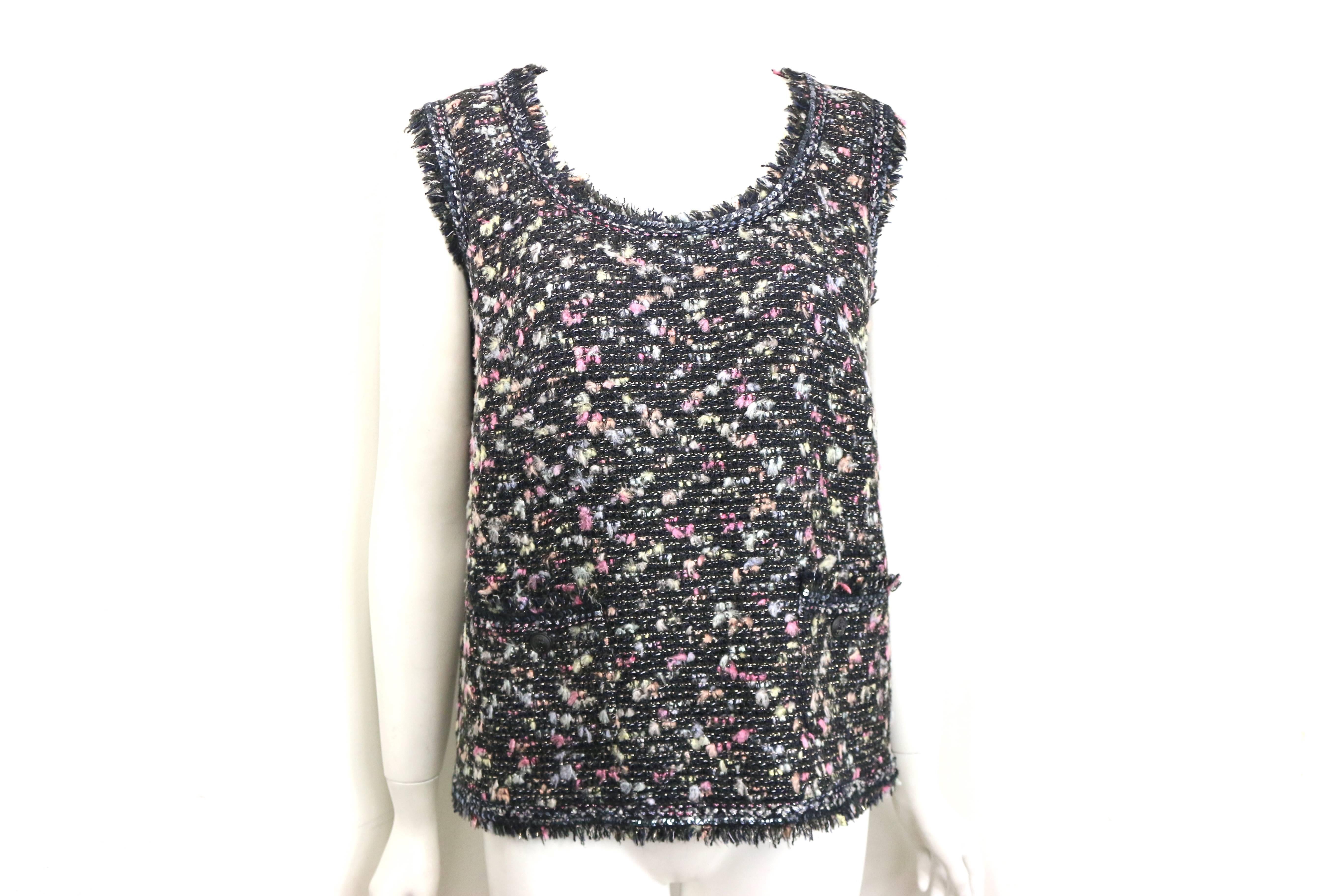 Chanel Black Multi Colours Tweed Jacket and Sleeveless Top Ensembles For Sale 6