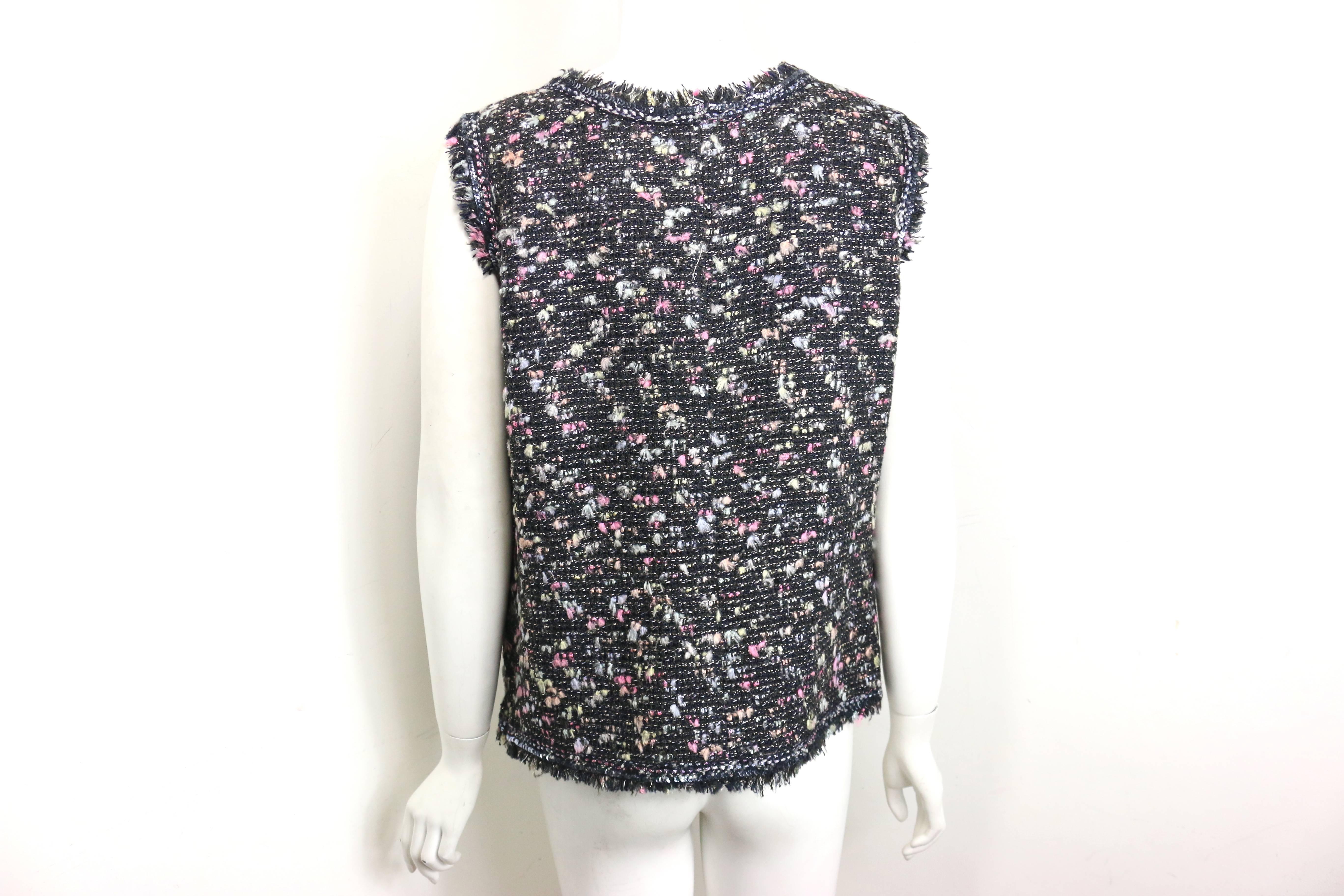 Chanel Black Multi Colours Tweed Jacket and Sleeveless Top Ensembles For Sale 8