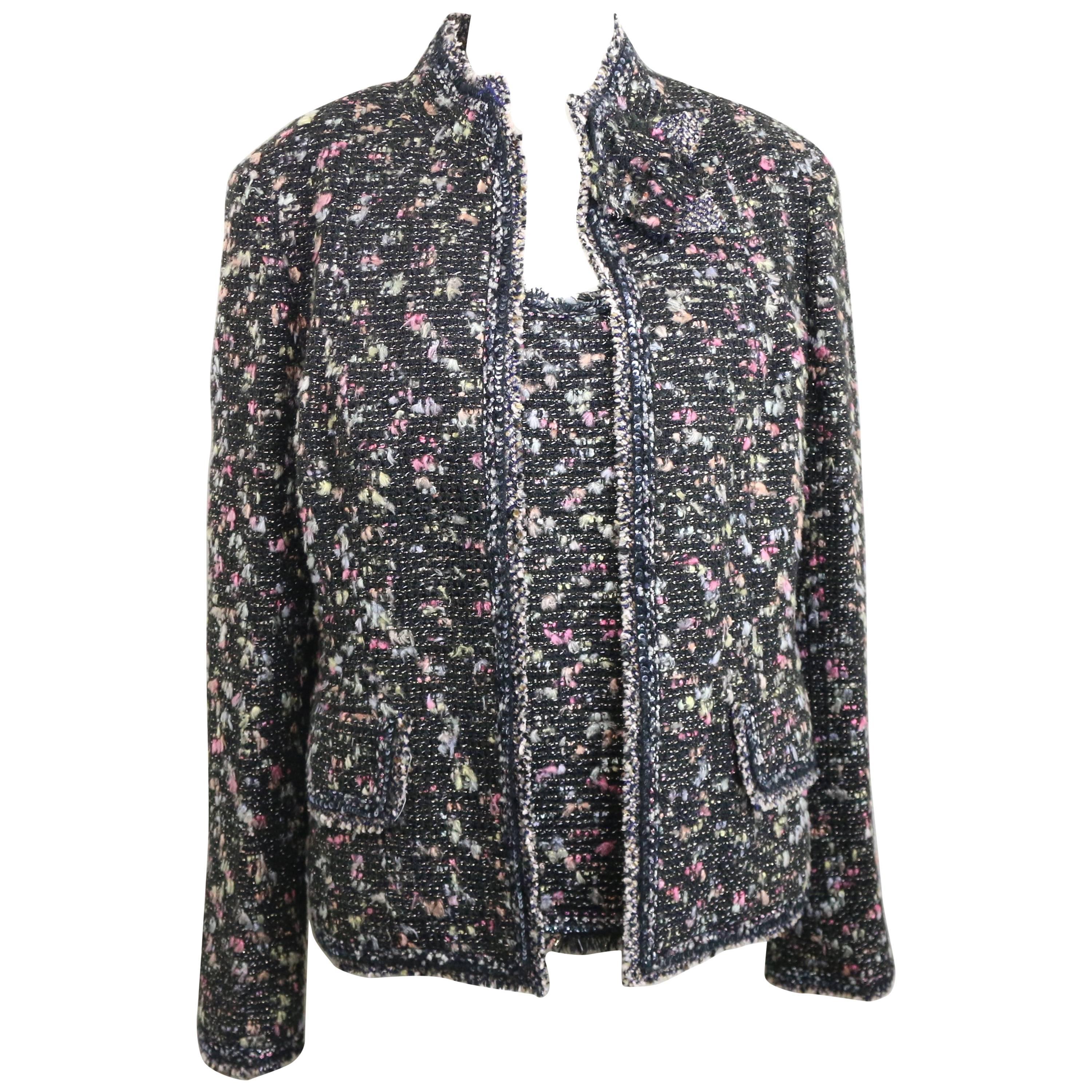 Chanel Black Multi Colours Tweed Jacket and Sleeveless Top Ensembles For Sale