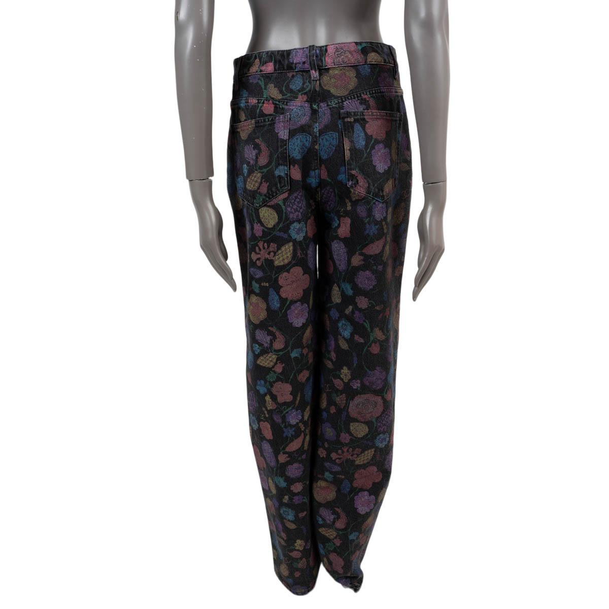 CHANEL Schwarze & mehrfarbige Baumwollhose 2021 21A CHATEAU DES DAMES FLORAL JEANS aus Baumwolle 38 S Damen im Angebot