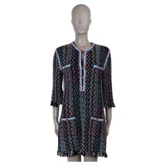 CHANEL black & multi cotton 21P FRINGE TRIM TUNIC KNIT Dress 40 M
