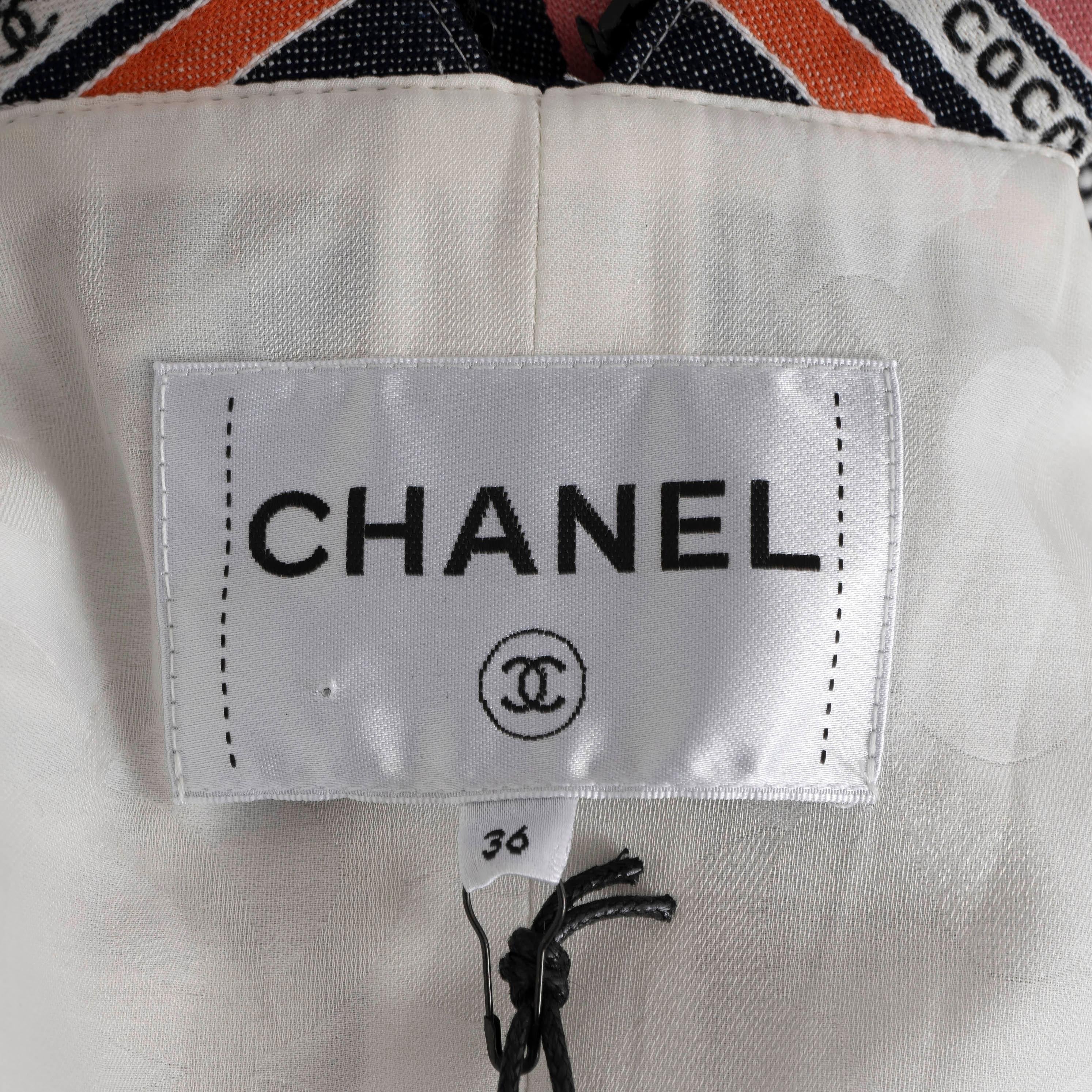 CHANEL black & multi cotton 22S SEQUIN TRIM STRIPED Jumpsuit 36 XS For Sale 1