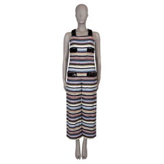 CHANEL Schwarzer & mehrfarbiger 22S SEQUIN TRIM STRIPED Jumpsuit aus Baumwolle 36 XS