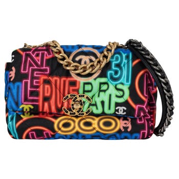 CHANEL black & multi fabric 21S 19 MEDIUM GRAFFITI Shoulder Bag