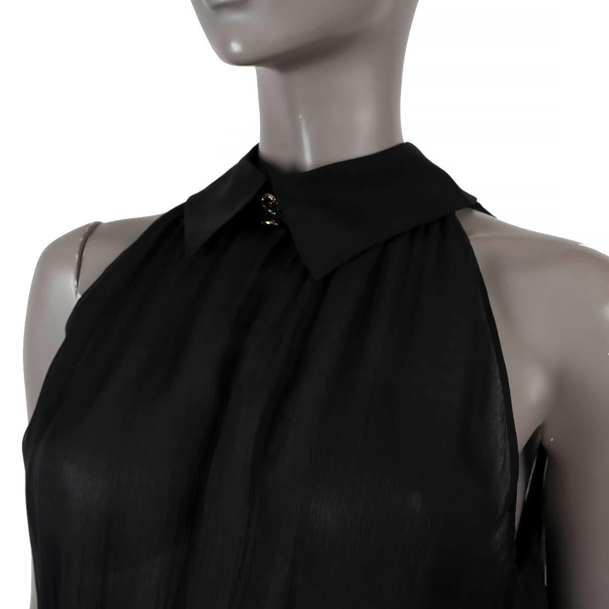 CHANEL black & multi silk 2022 22S FLORAL CHIFFON MAXI Dress 42 L For Sale 1