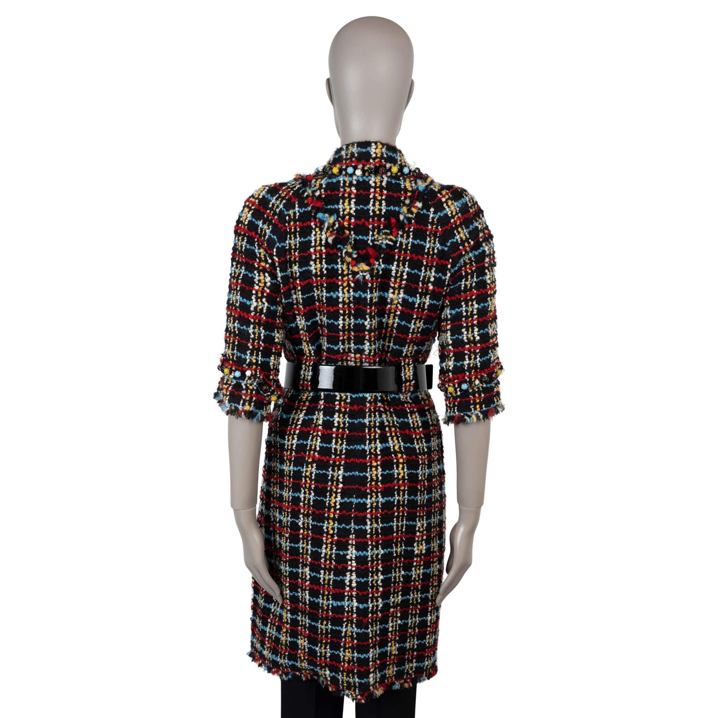 Nero CHANEL black & multi wool 07A BEADED TWEED Coat Jacket S in vendita