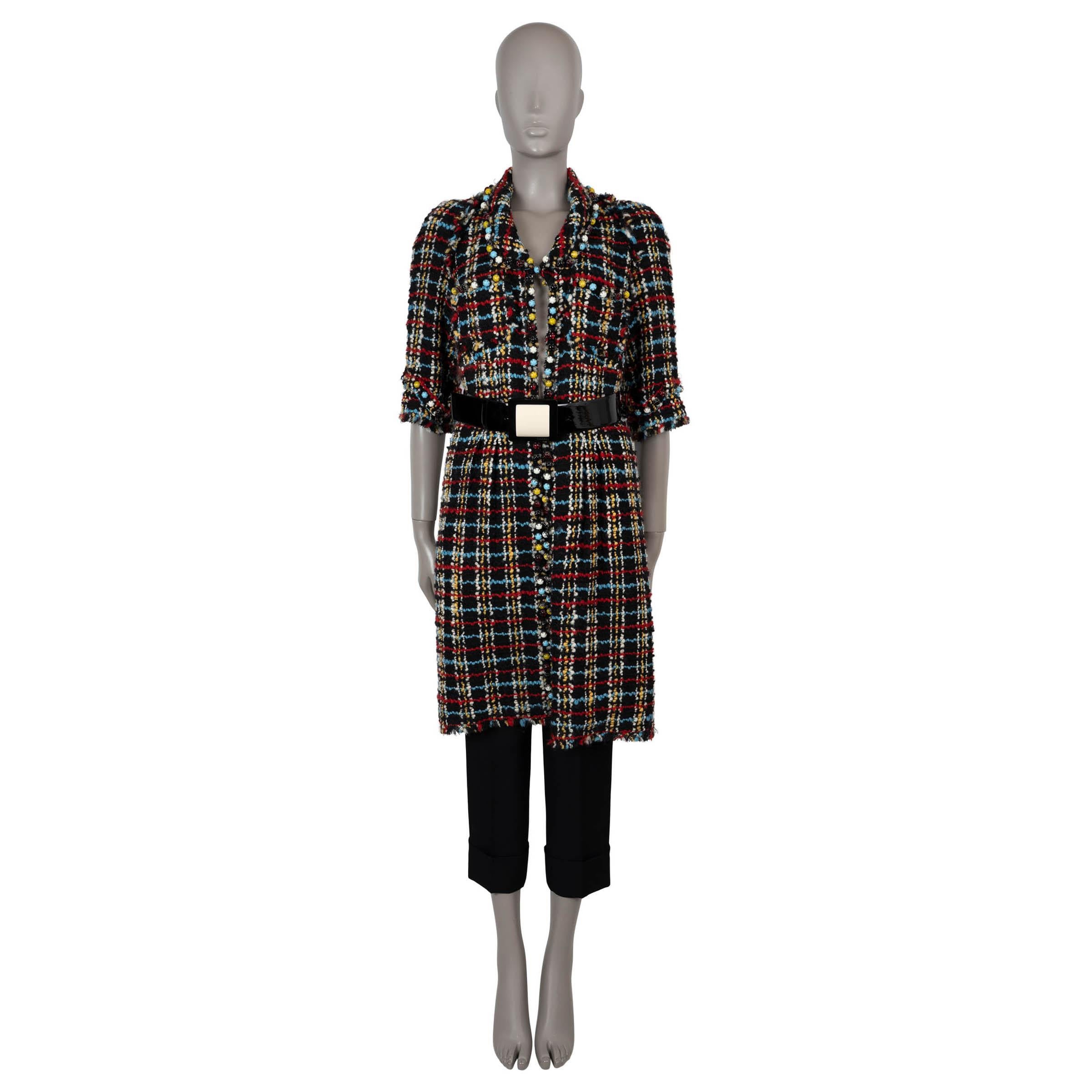 Donna CHANEL black & multi wool 07A BEADED TWEED Coat Jacket S in vendita