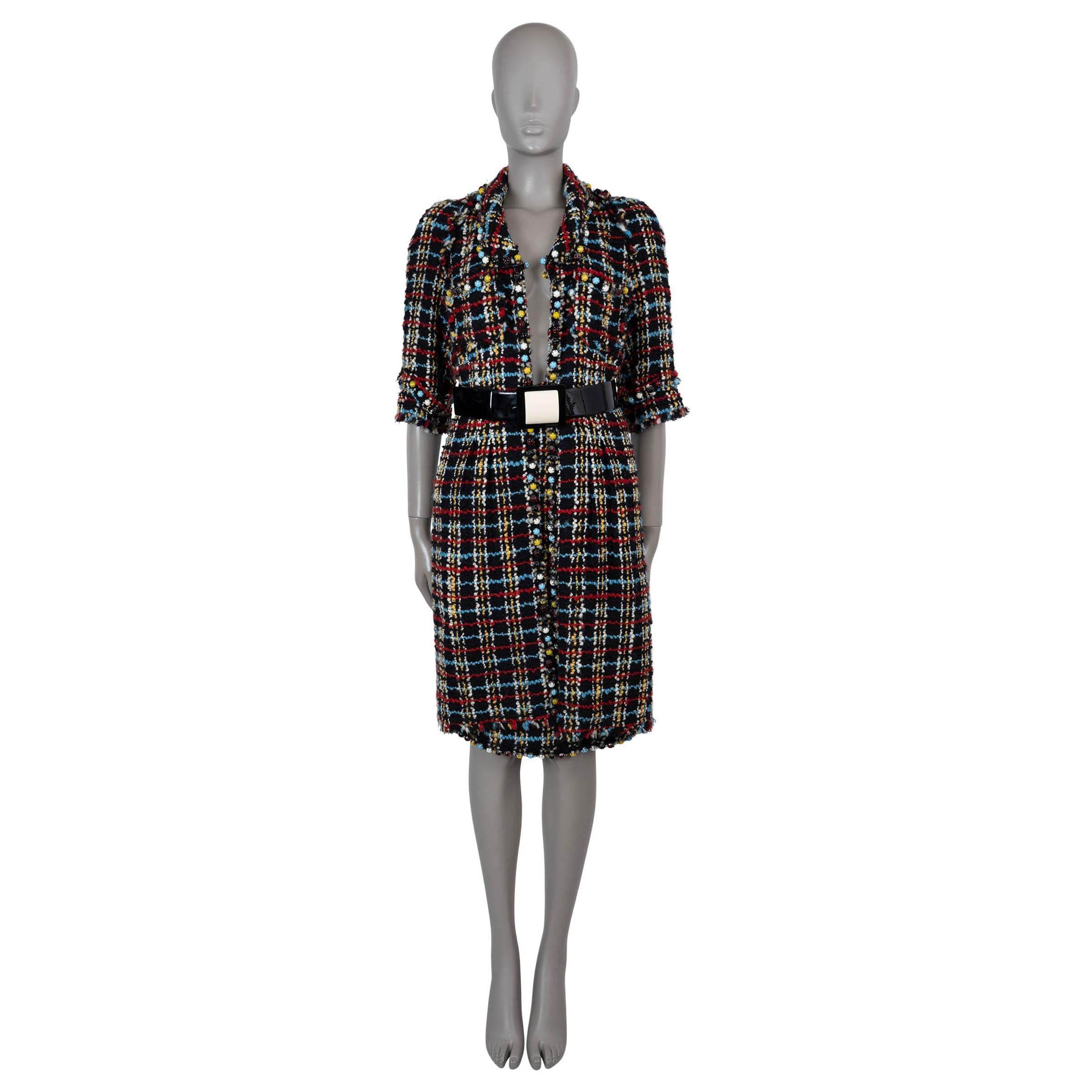 CHANEL black & multi wool 07A BEADED TWEED Coat Jacket S in vendita 3