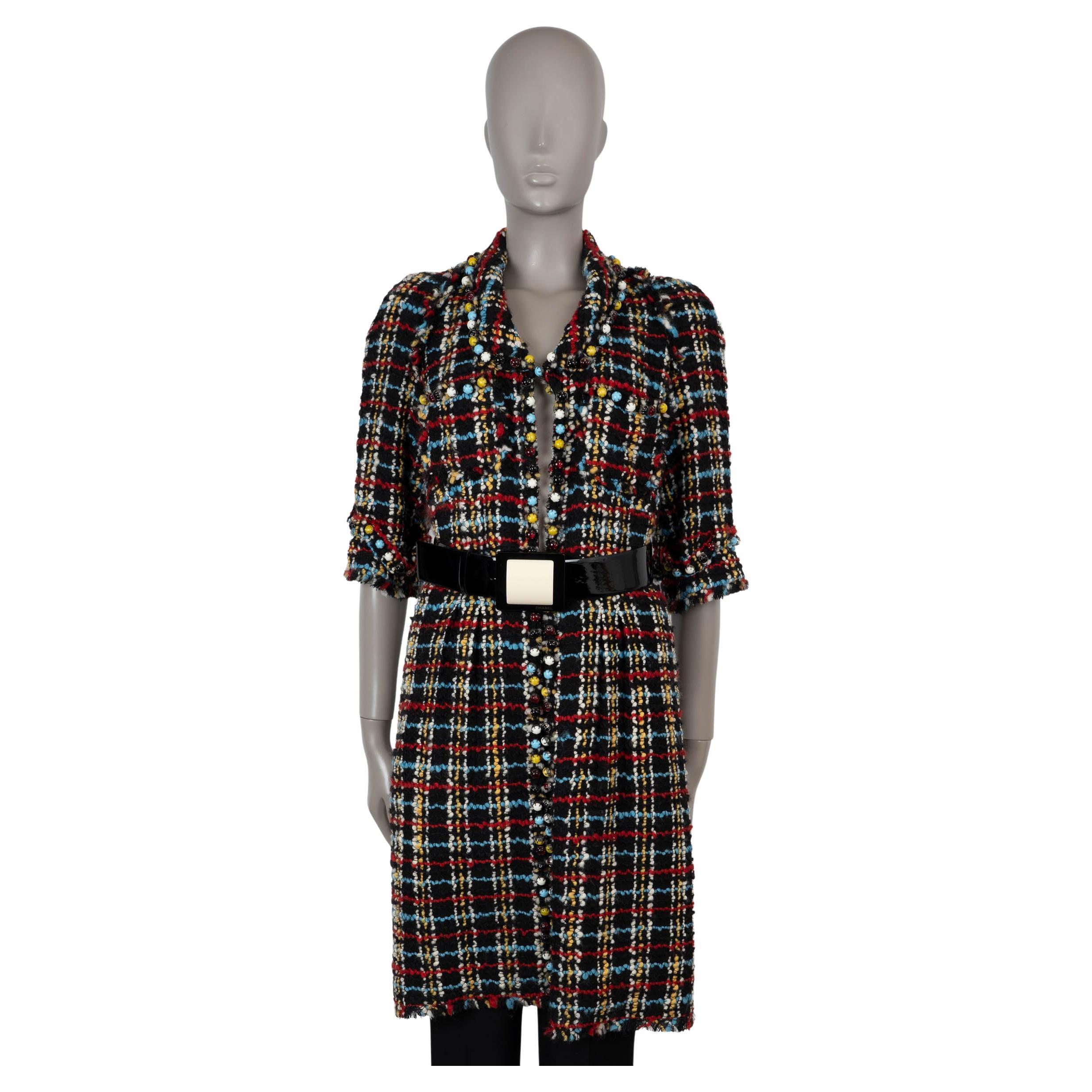 CHANEL black 
multi wool 07A BEADED TWEED Coat Jacket S
