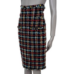CHANEL black & multi wool 07A BEADED TWEED Skirt S