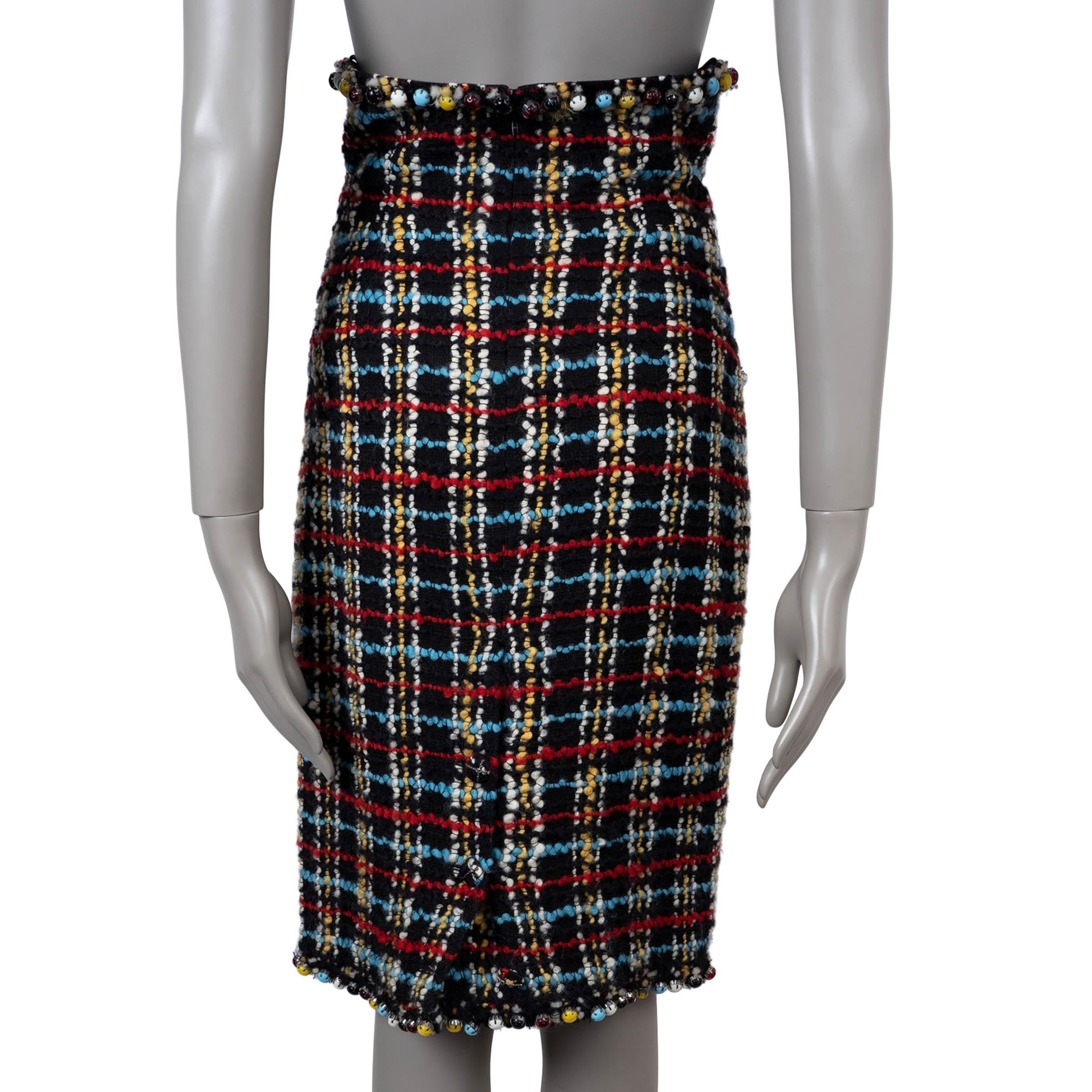 Noir CHANEL - Jupe 07A BEADED TWEED en laine noire et multicolore S en vente