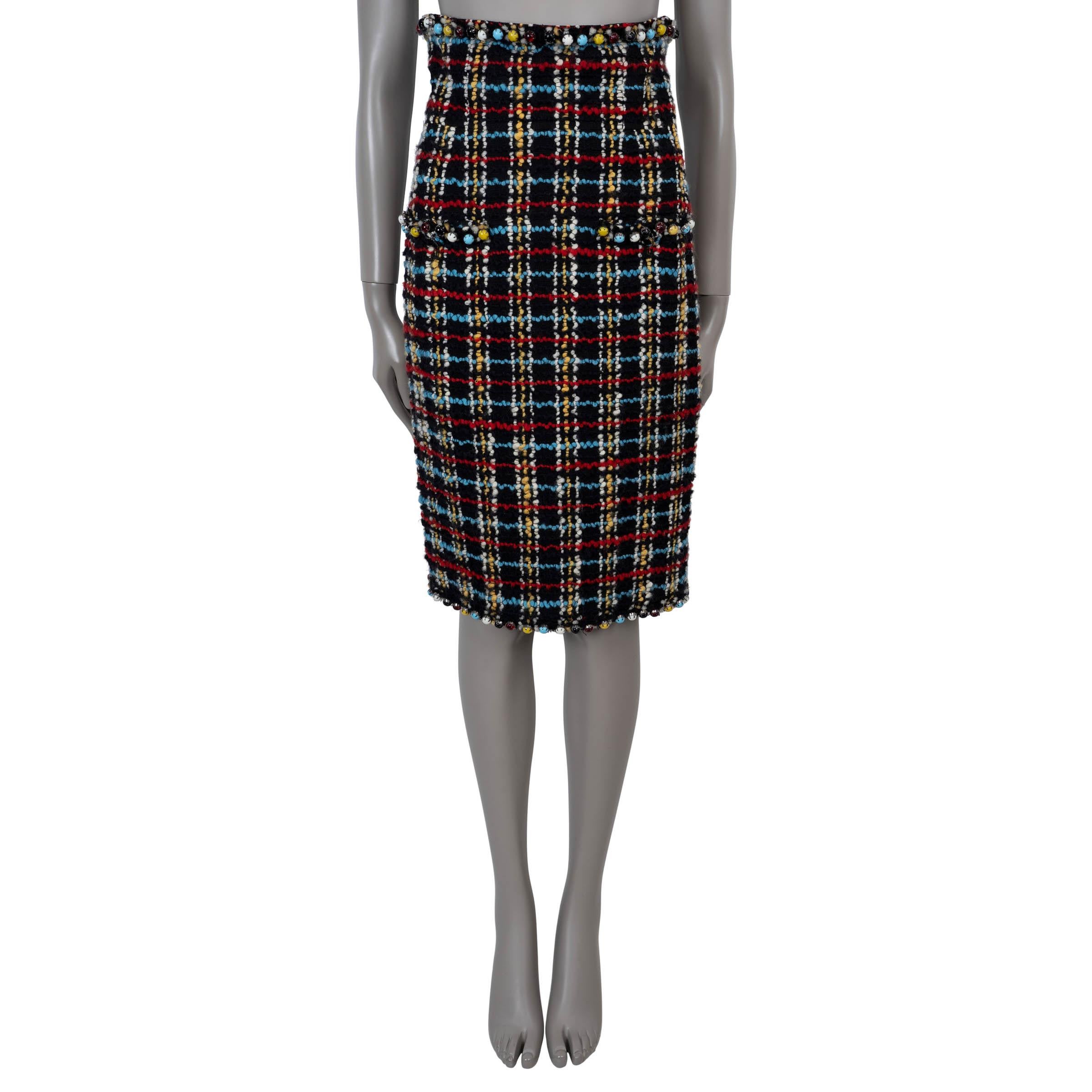 CHANEL - Jupe 07A BEADED TWEED en laine noire et multicolore S Pour femmes en vente