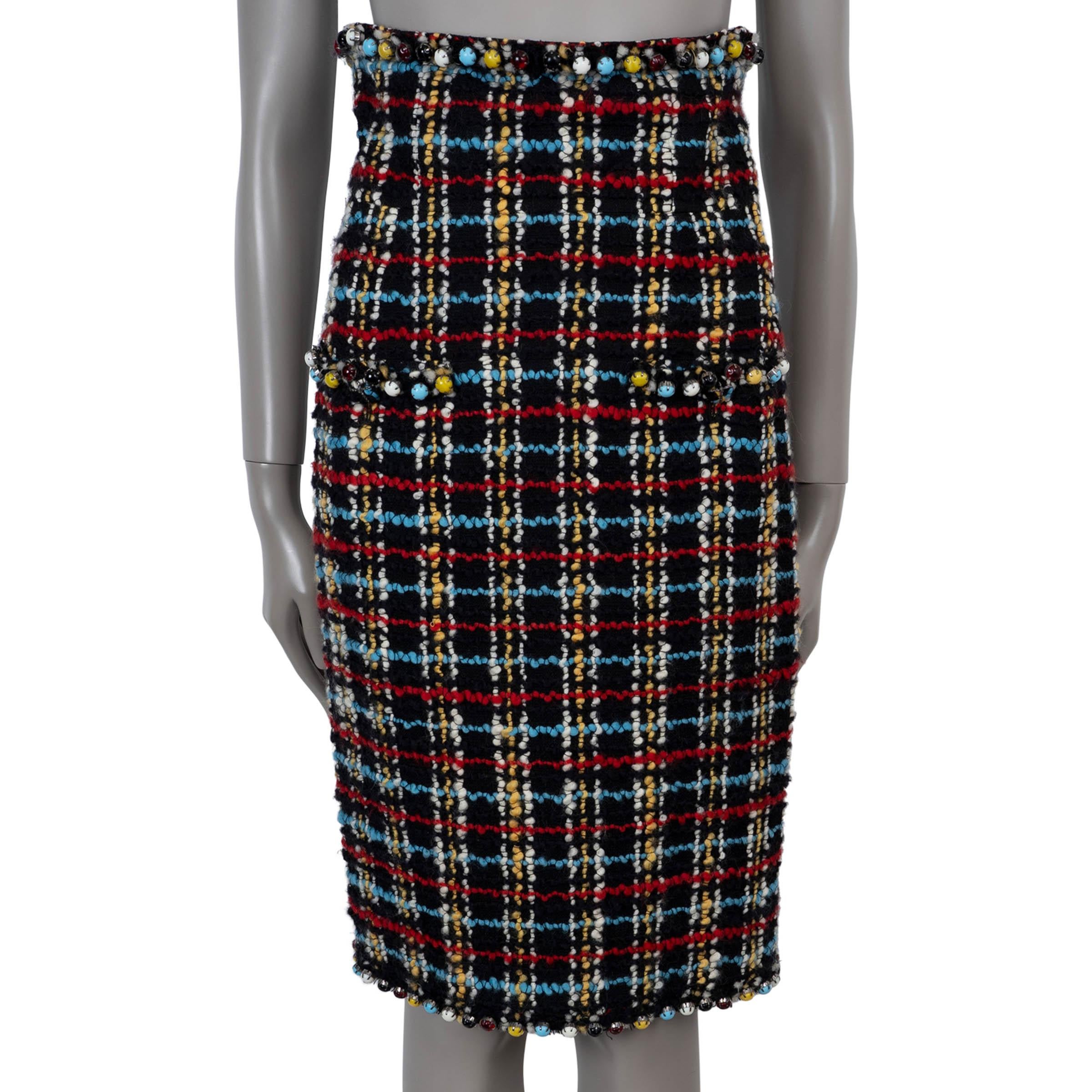 CHANEL black 
multi wool 07A BEADED TWEED Skirt S