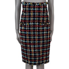 CHANEL black 
multi wool 07A BEADED TWEED Skirt S