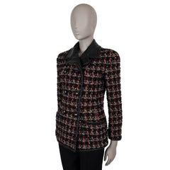 CHANEL black & multi wool 92A LEATHER TRIM TWEED Jacket 38 S