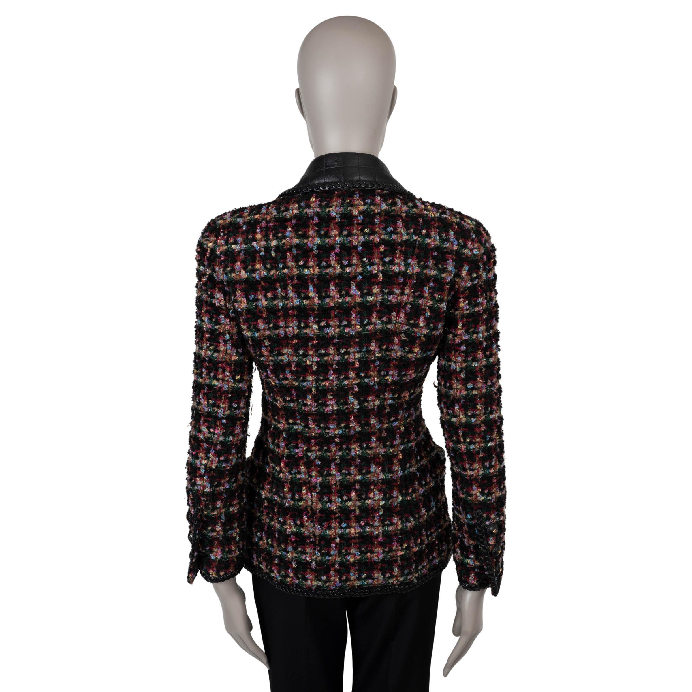 Noir CHANEL - Veste en laine 92A noire et multicolore avec bordures en cuir 38 S en vente
