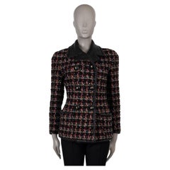 CHANEL black & multi wool 92A LEATHER TRIM TWEED Jacket 38 S