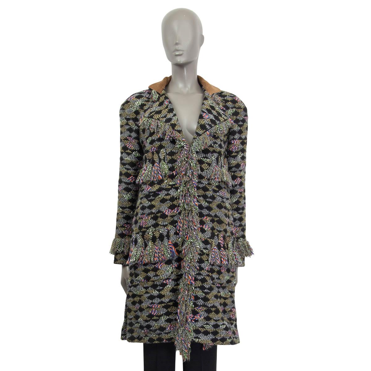 Black CHANEL black & multicolor 2015 SALZBURG FRINGED KNIT Coat Jacket 38 S For Sale