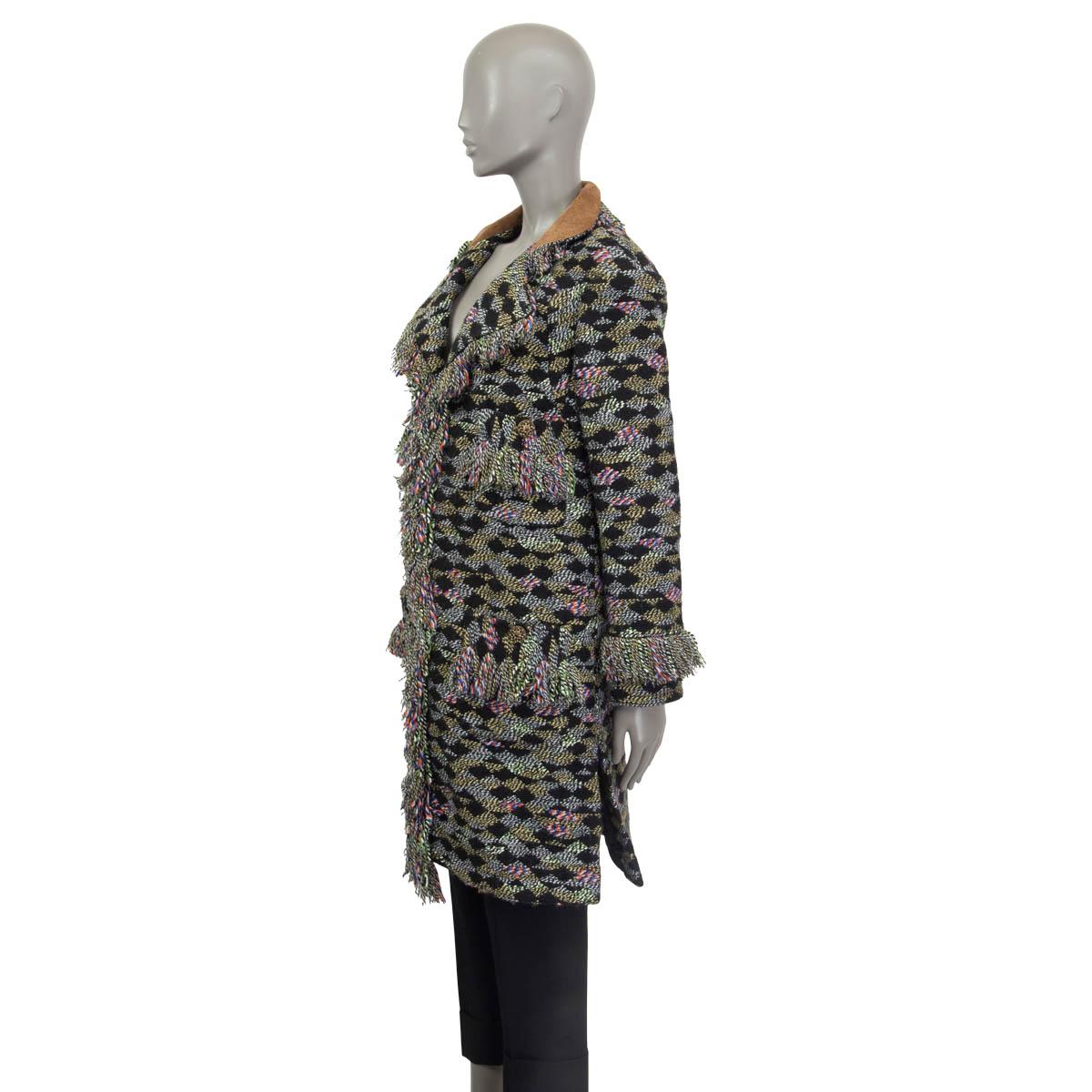 Women's CHANEL black & multicolor 2015 SALZBURG FRINGED KNIT Coat Jacket 38 S For Sale