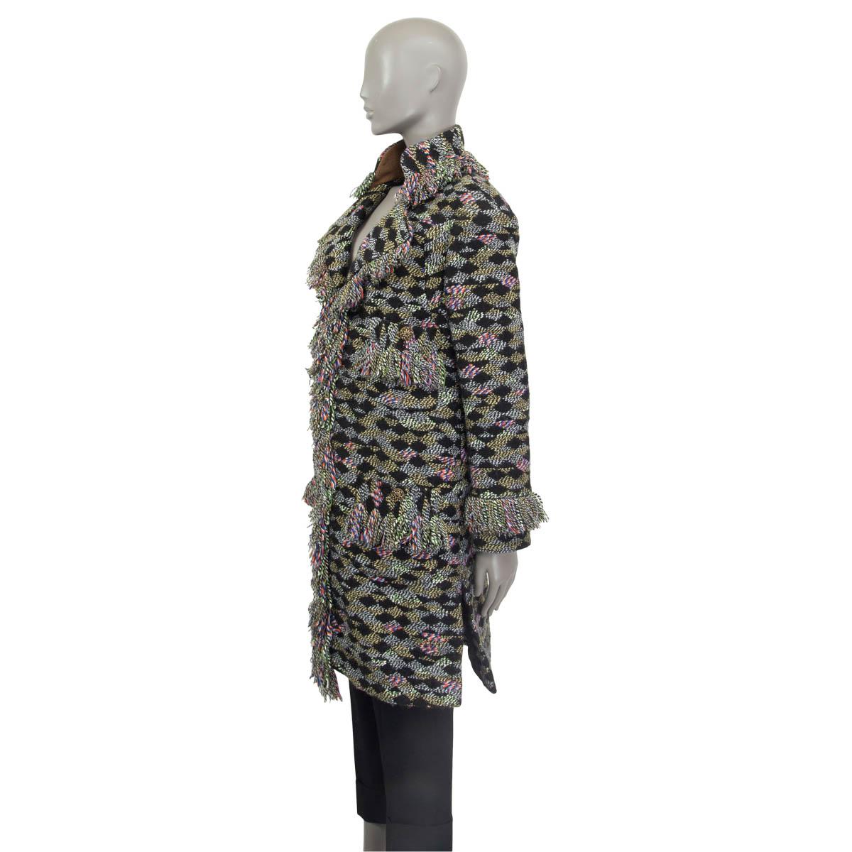 CHANEL black & multicolor 2015 SALZBURG FRINGED KNIT Coat Jacket 38 S For Sale 1