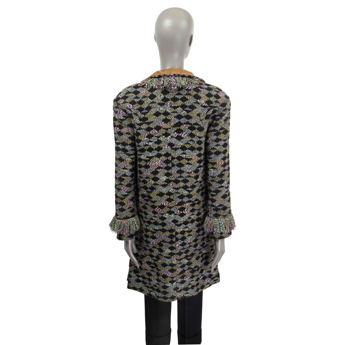 CHANEL black & multicolor 2015 SALZBURG FRINGED KNIT Coat Jacket 38 S For Sale 2