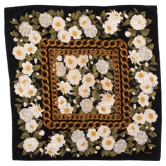 Chanel Black & Multicolor Camellia Print Silk Scarf