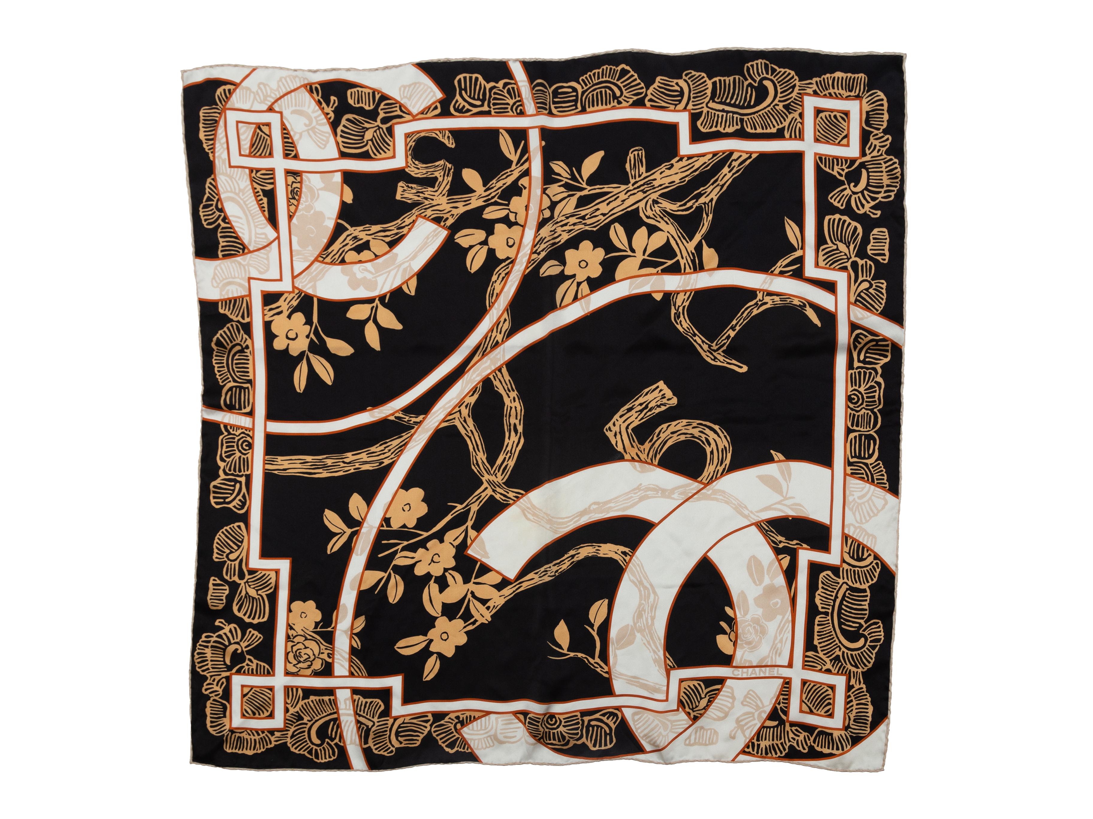 Chanel Black & Multicolor CC Print Silk Scarf In Good Condition In New York, NY