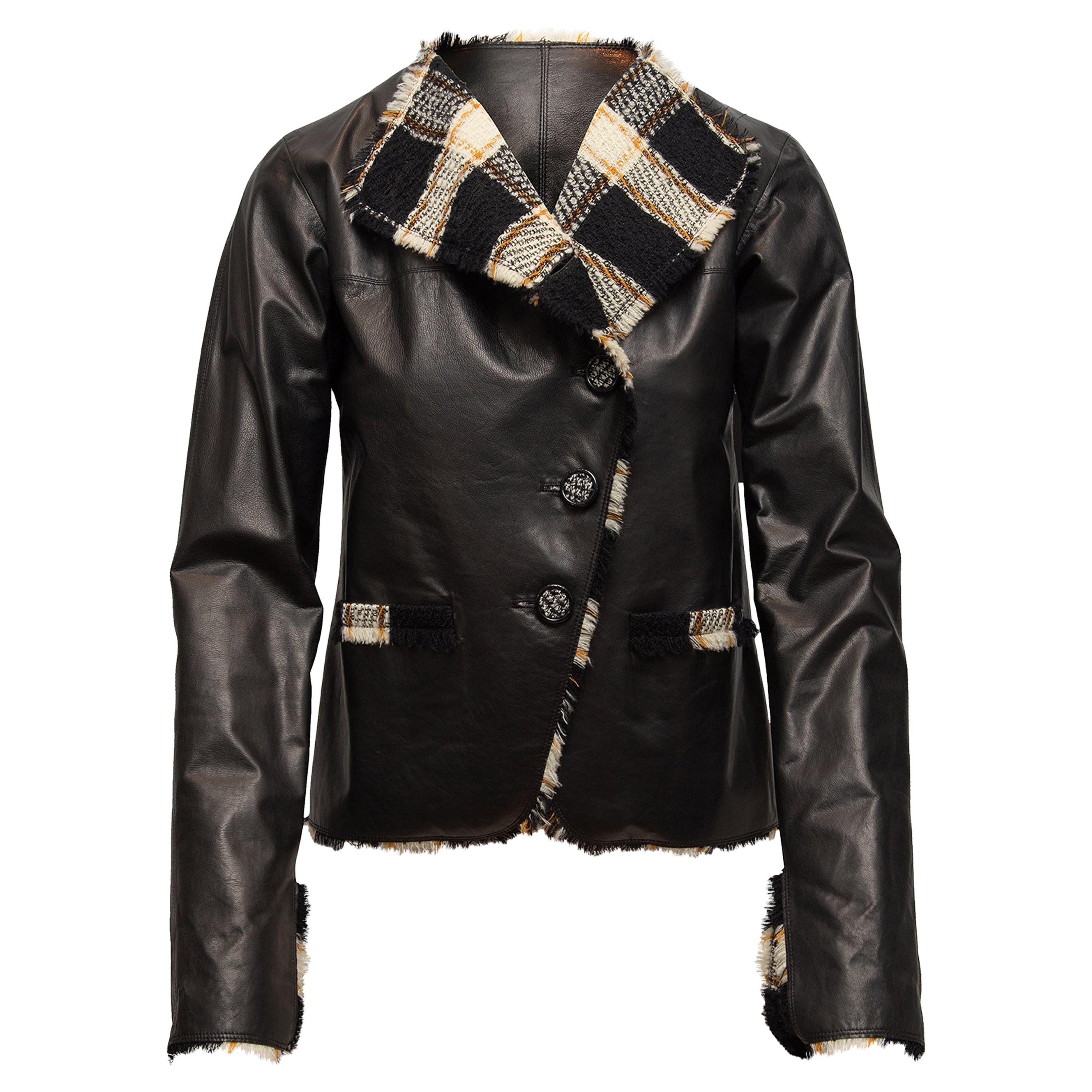  Chanel Black & Multicolor Fall 2007 Leather & Tweed Jacket