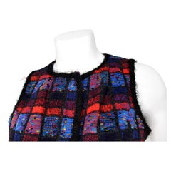Chanel Black & Multicolor Plaid Tweed Zip-Up Top circa 1996